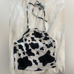 Cow print cropped halter top